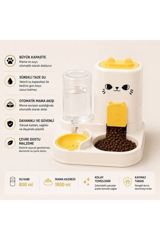 2'si 1 Arada Otomatik Kedi Mama ve Su Kabı
