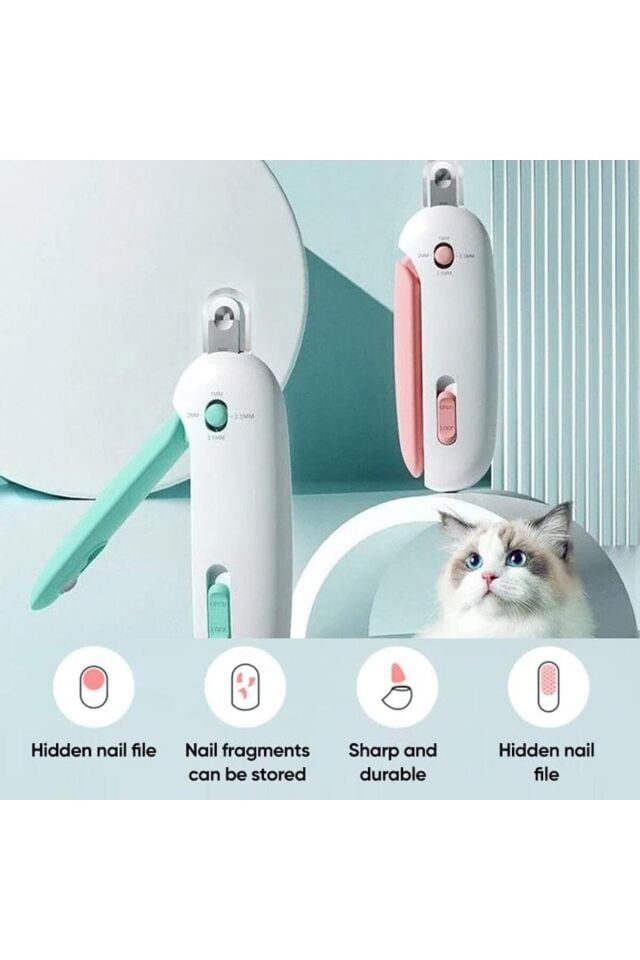 Ayarlanabilir, Hazneli, Törpülü Kedi Tırnak Makası - Mavi
