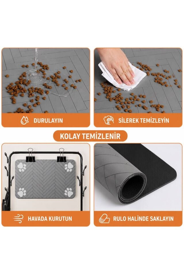 Kedi Köpek Beslenme Matı 50x60 cm Pati Desenli Kaymaz, Kolay Temizlenir Mama Altlığı