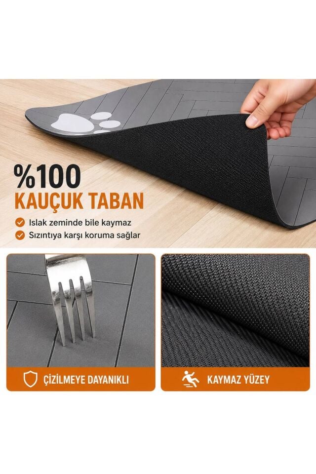 Kedi Köpek Beslenme Matı 50x60 cm Pati Desenli Kaymaz, Kolay Temizlenir Mama Altlığı