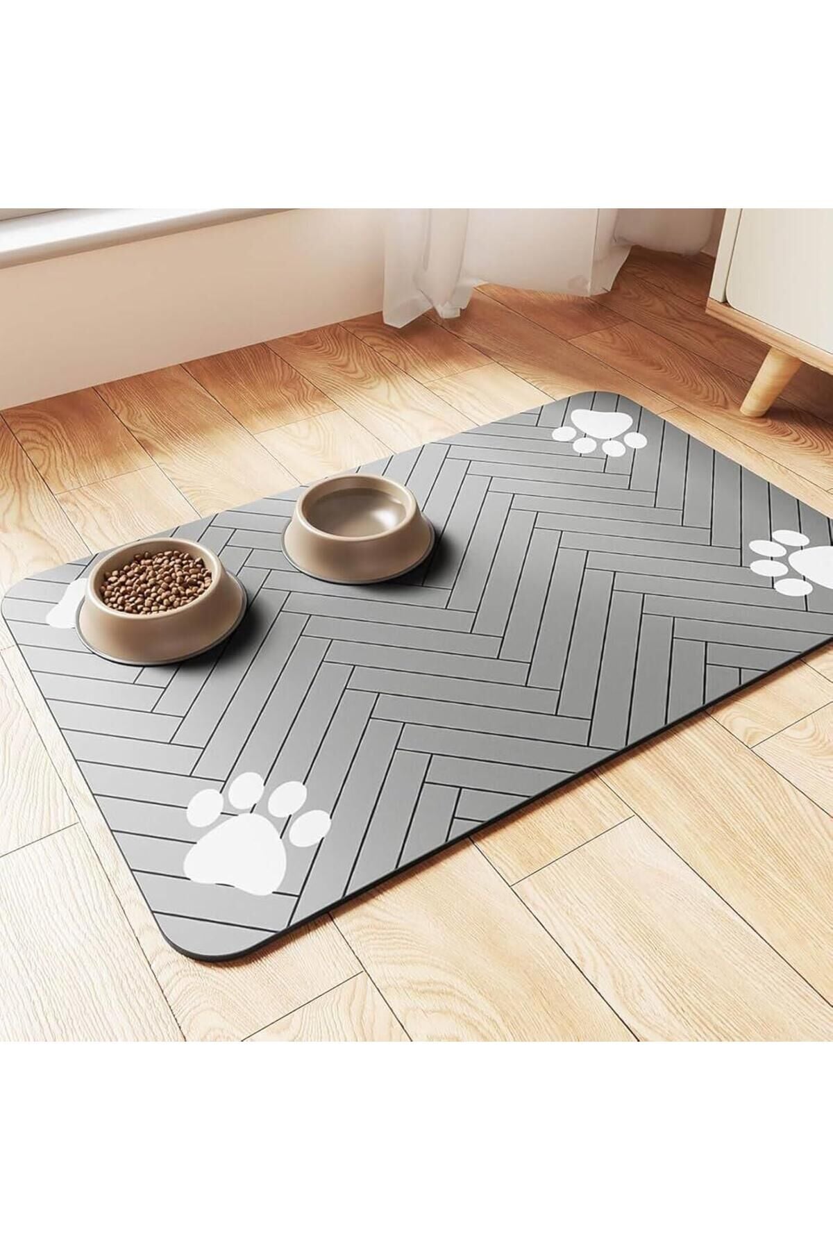 Kedi Köpek Beslenme Matı 50x60 cm Pati Desenli Kaymaz, Kolay Temizlenir Mama Altlığı