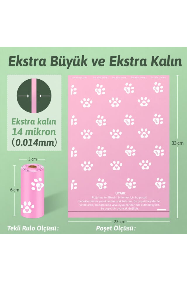 Lavantalı Köpek Dışkı Poşeti – 300 Adet / 20 Rulo, Ekstra Kalın & Dayanıklı, Çevre Dostu - Pembe